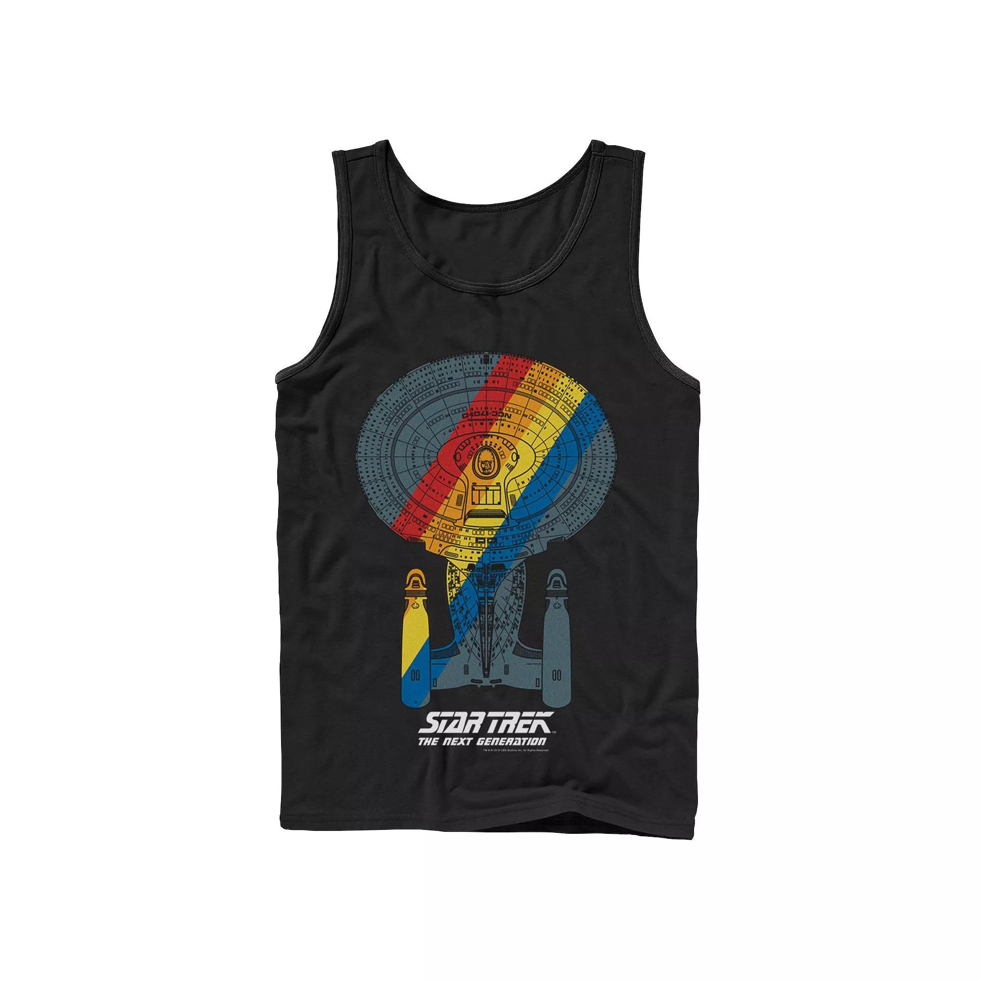 Men's Star Trek Next Generation Retro Rainbow Ship Tank Top, Size: Large, Black Product Image