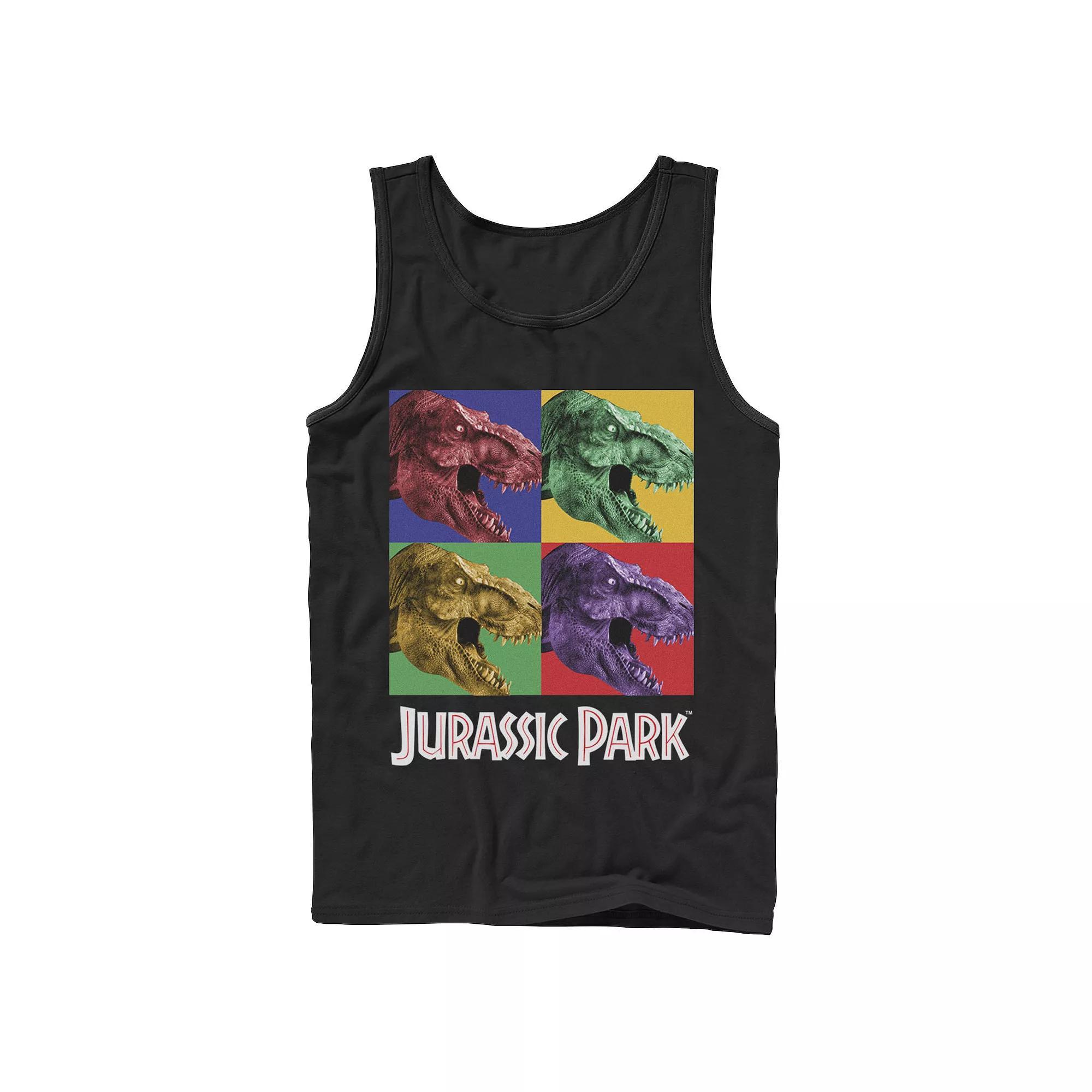 Men's Jurassic Park Four Square Dino Pop Art Style Tank Top, Size: Small, Grey Product Image