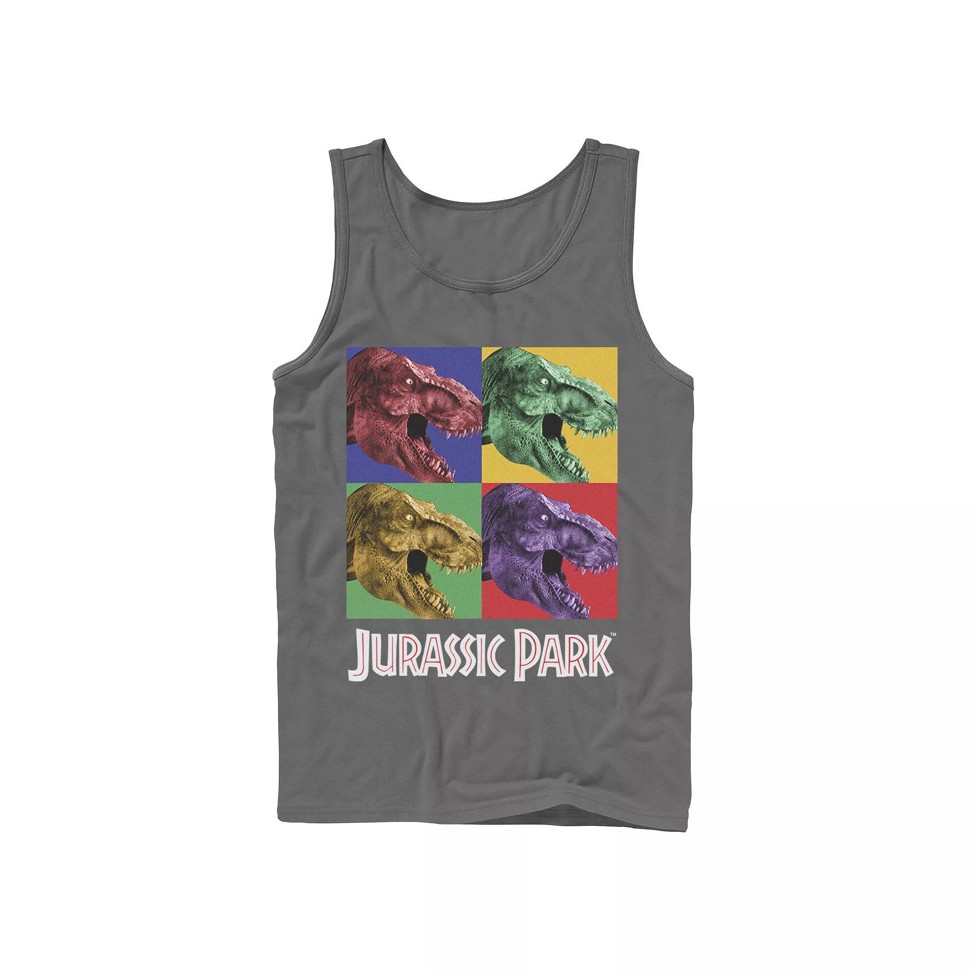 Men's Jurassic Park Four Square Dino Pop Art Style Tank Top, Size: Small, Grey Product Image