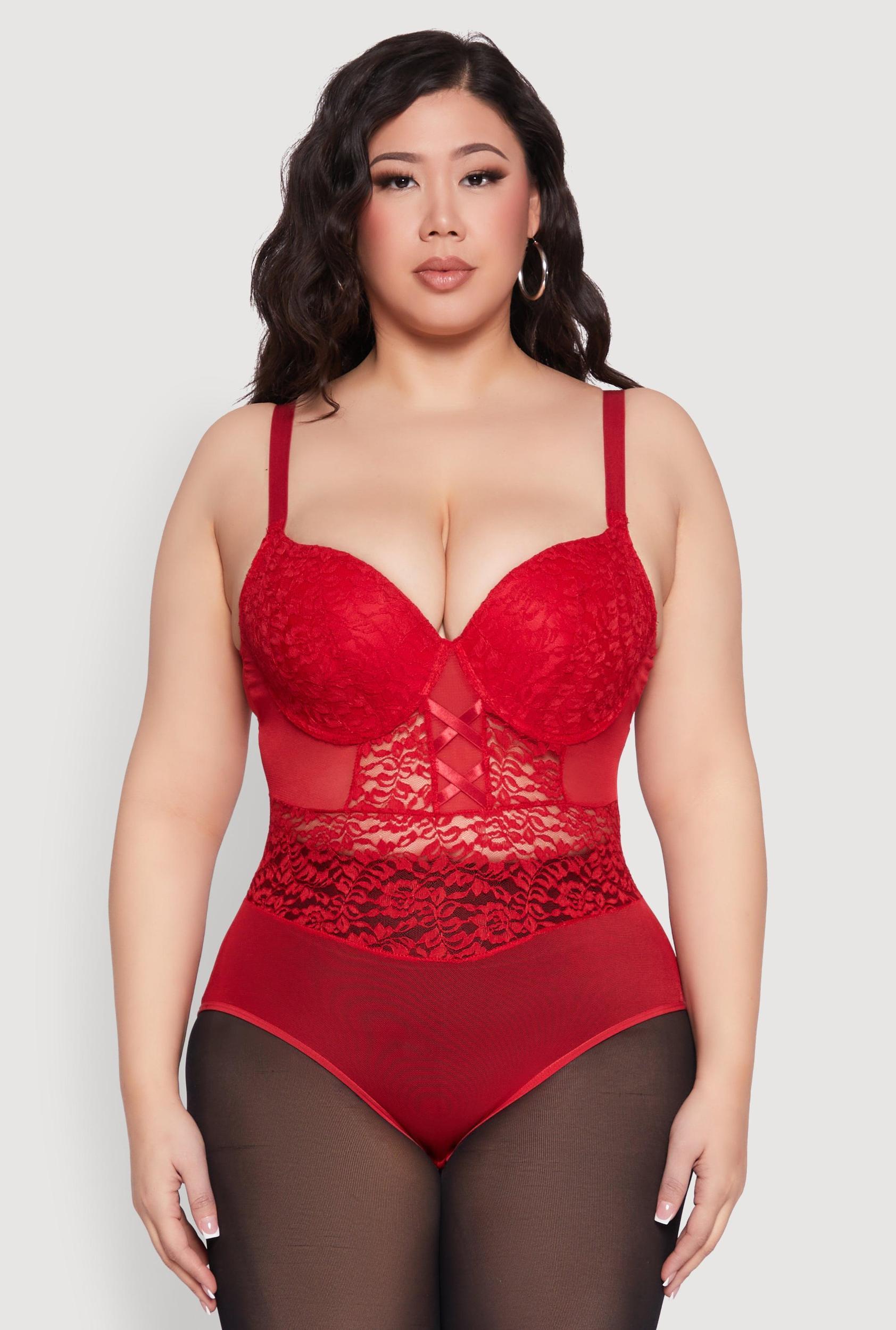 Womens Plus Size Lace Detail Caged Bustier Bodysuit Product Image