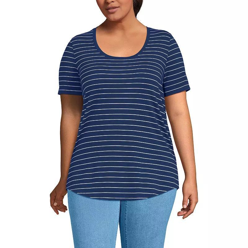 Plus Size Lands' End Short Sleeve Scoop Neck Tunic T-Shirt, Women's, Size: 1XL, Julep Pinstripe Product Image