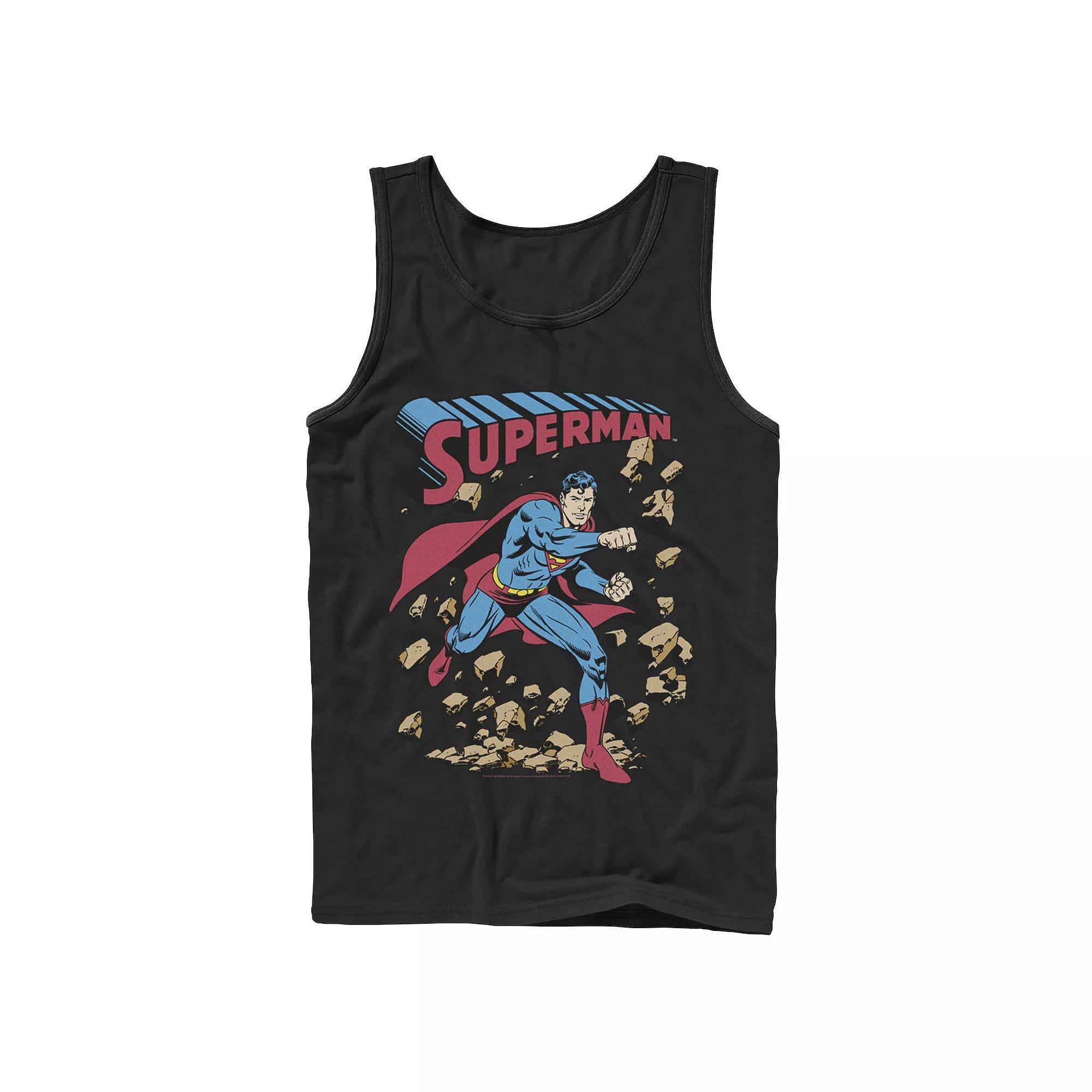 Men's DC Comics Superman Smash Rocks Vintage Poster Tank Top, Size: Large, Athletic Grey Product Image