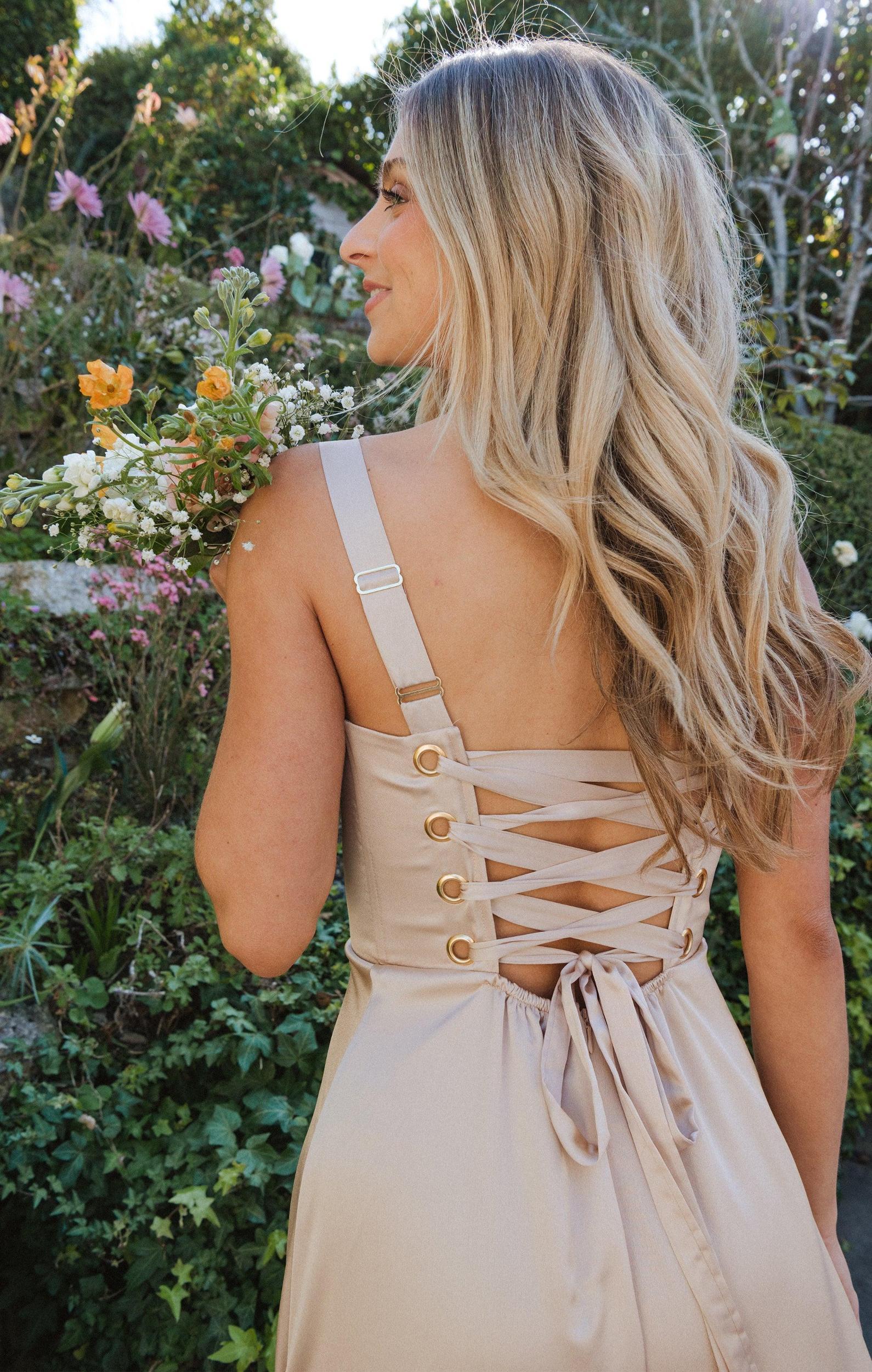 Clarissa Corset Dress ~ Champagne Luxe Satin Product Image