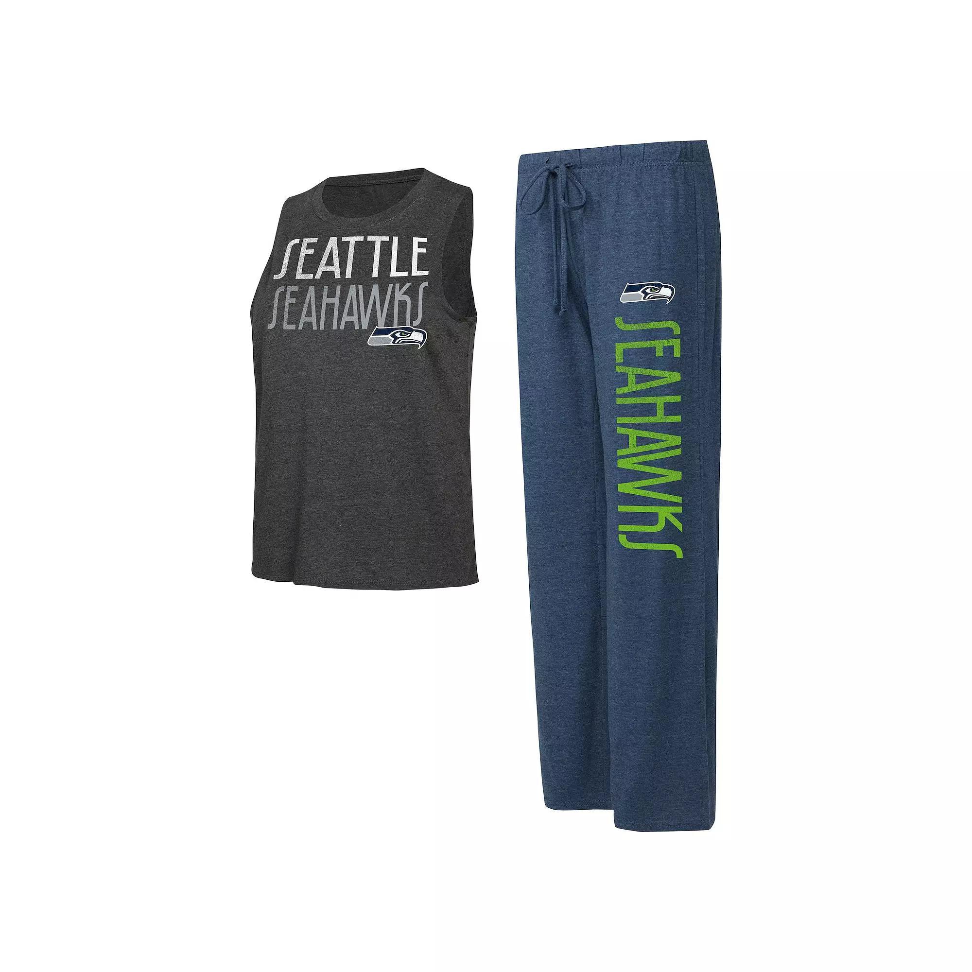 Women's Concepts Sport College Navy/Charcoal Seattle Seahawks Muscle Tank Top & Pants Lounge Set, Size: Medium, Blue Product Image