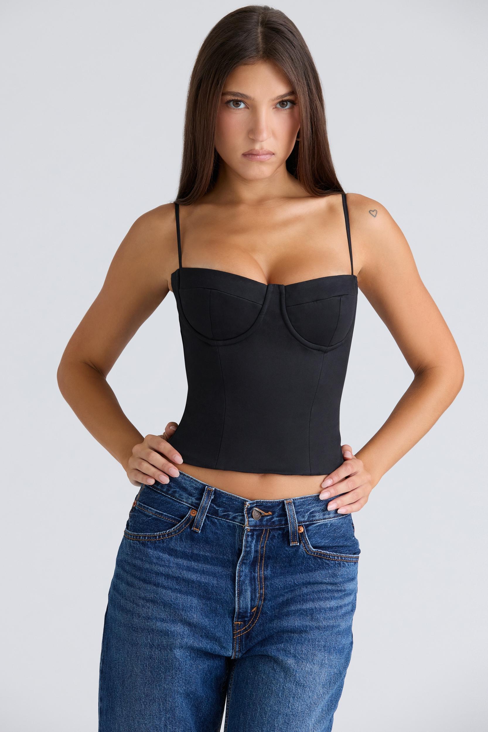 Samaria  black stretch twill cupped corset top Product Image