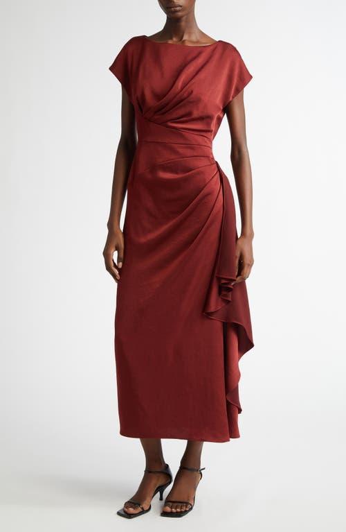 LELA ROSE Florence Draped Short-sleeve Midi Dress In Bordeaux Product Image