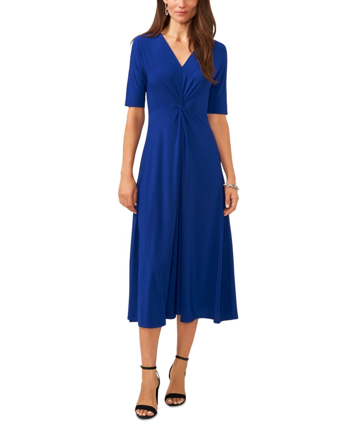 Msk Womens V-Neck Twist-Front Elbow-Sleeve Midi Dress Product Image
