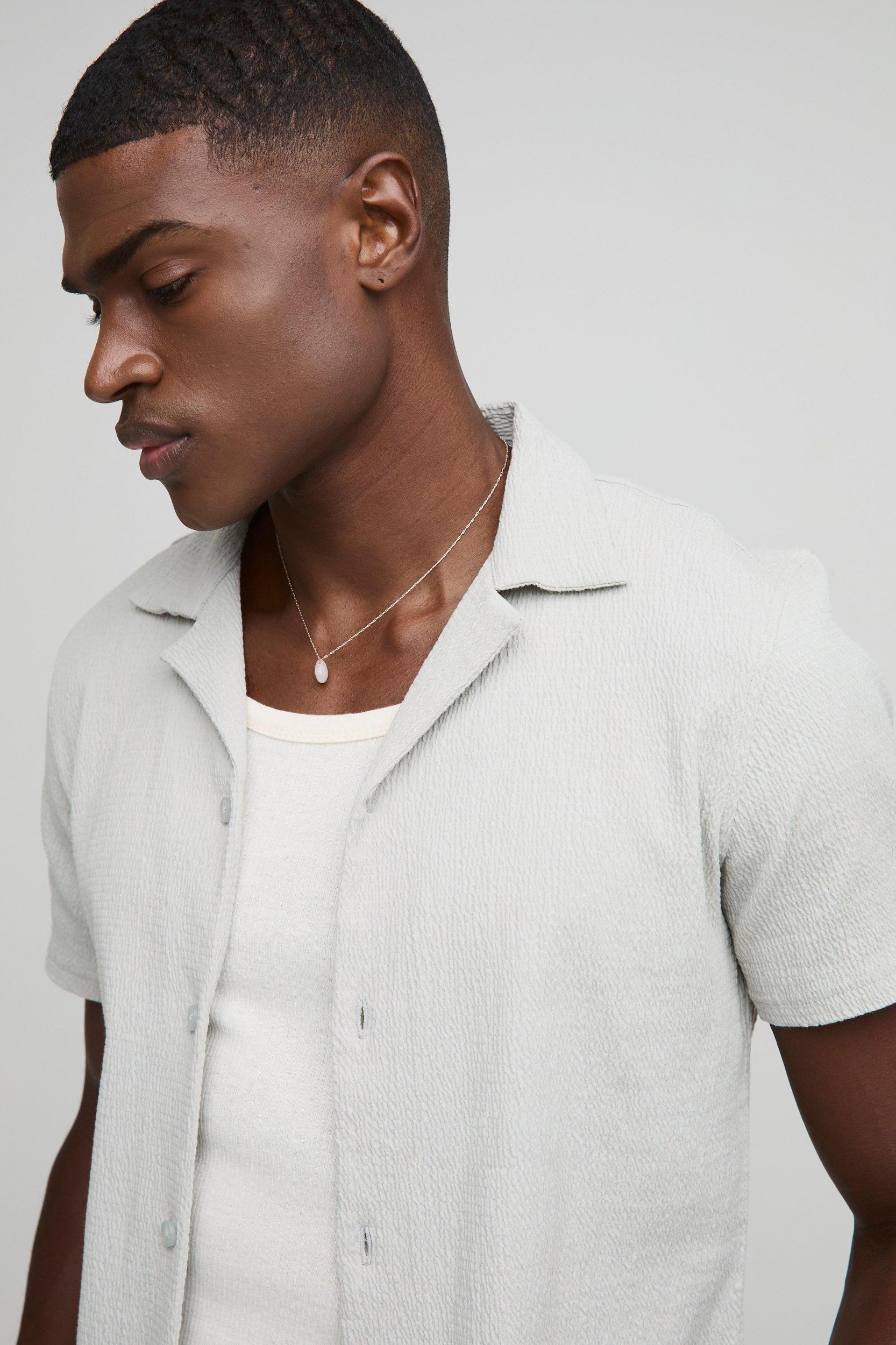 Slim Fit Seersucker Crinkle Shirt | boohooMAN USA Product Image