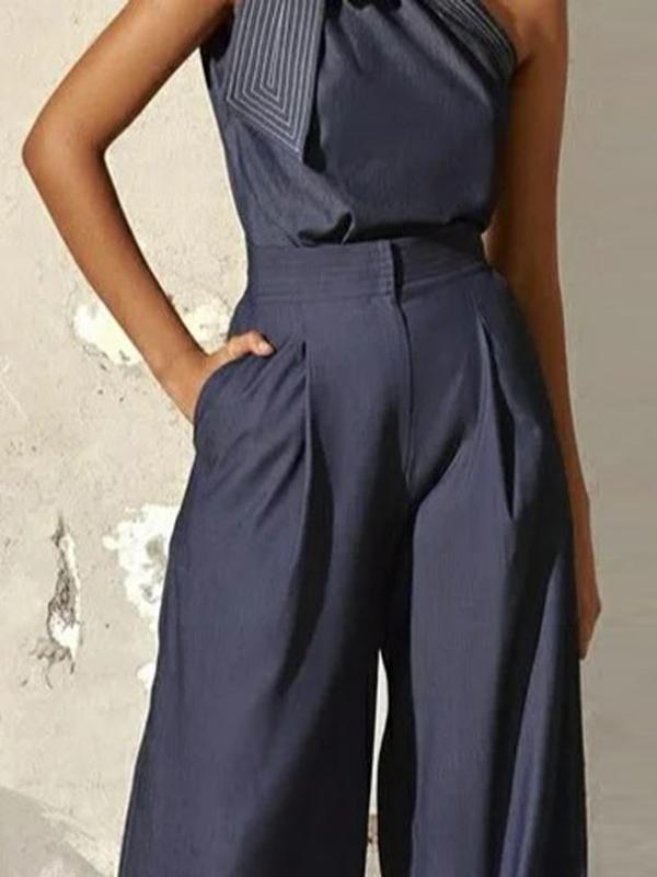 High Waisted Loose Pleated Split-Joint Jean Pants Bottoms Product Image