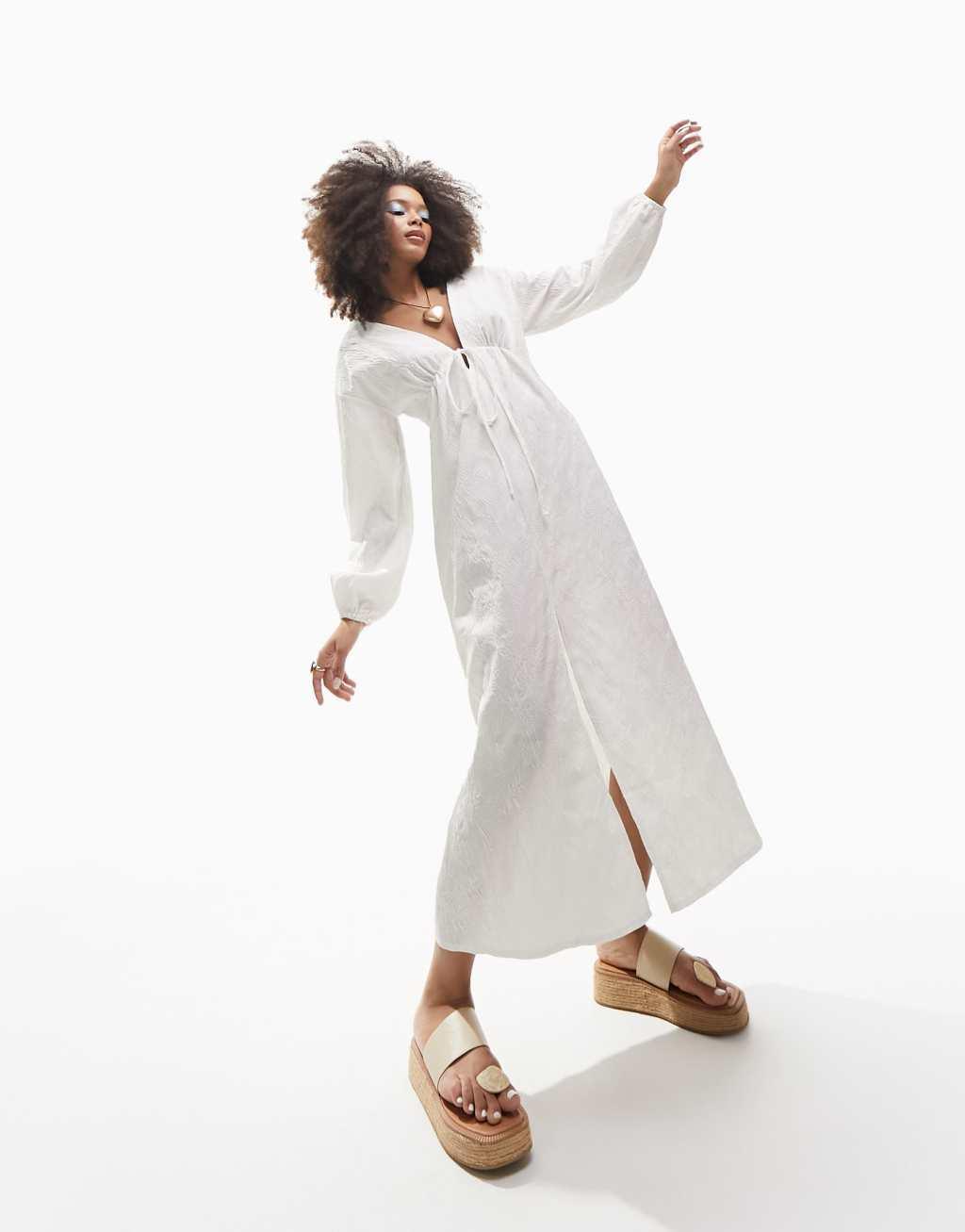 ASOS DESIGN jacquard midi dress with tie front and lace-up back Product Image