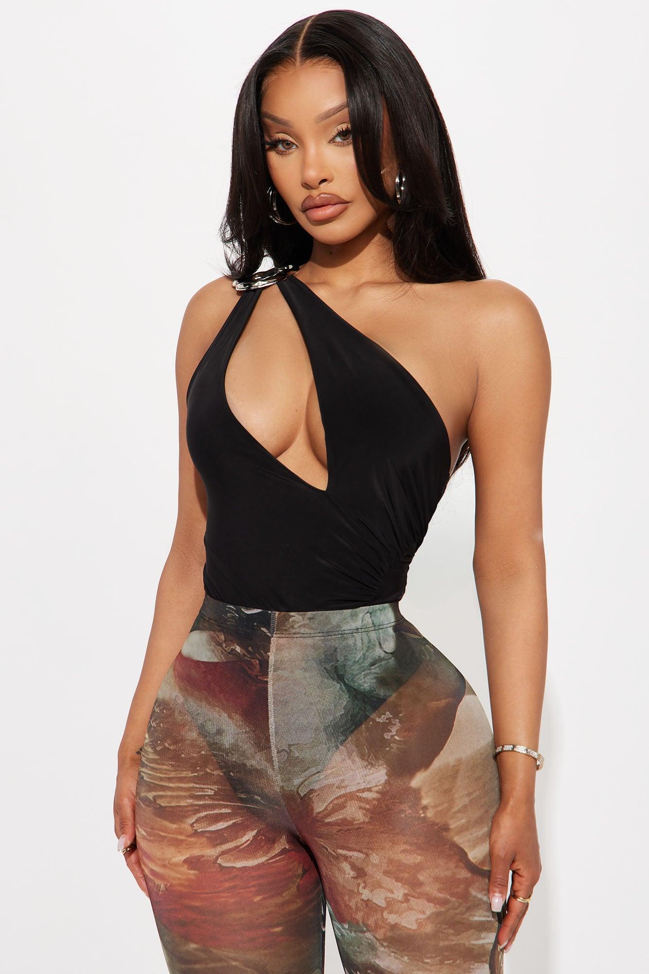 Ember One Shoulder Ruched Bodysuit - Black Product Image