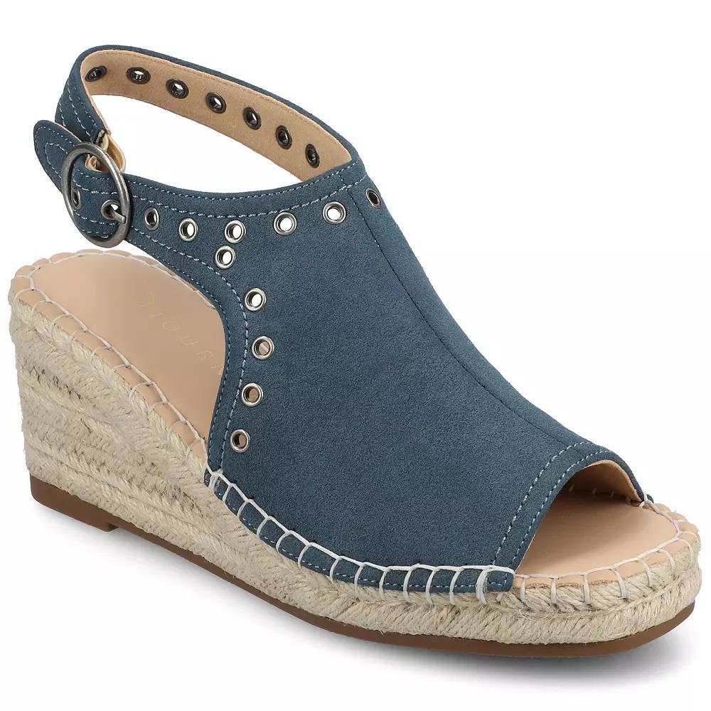 Journee Crisie Womens Ankle Strap Espadrille Wedge Sandals Blue Product Image