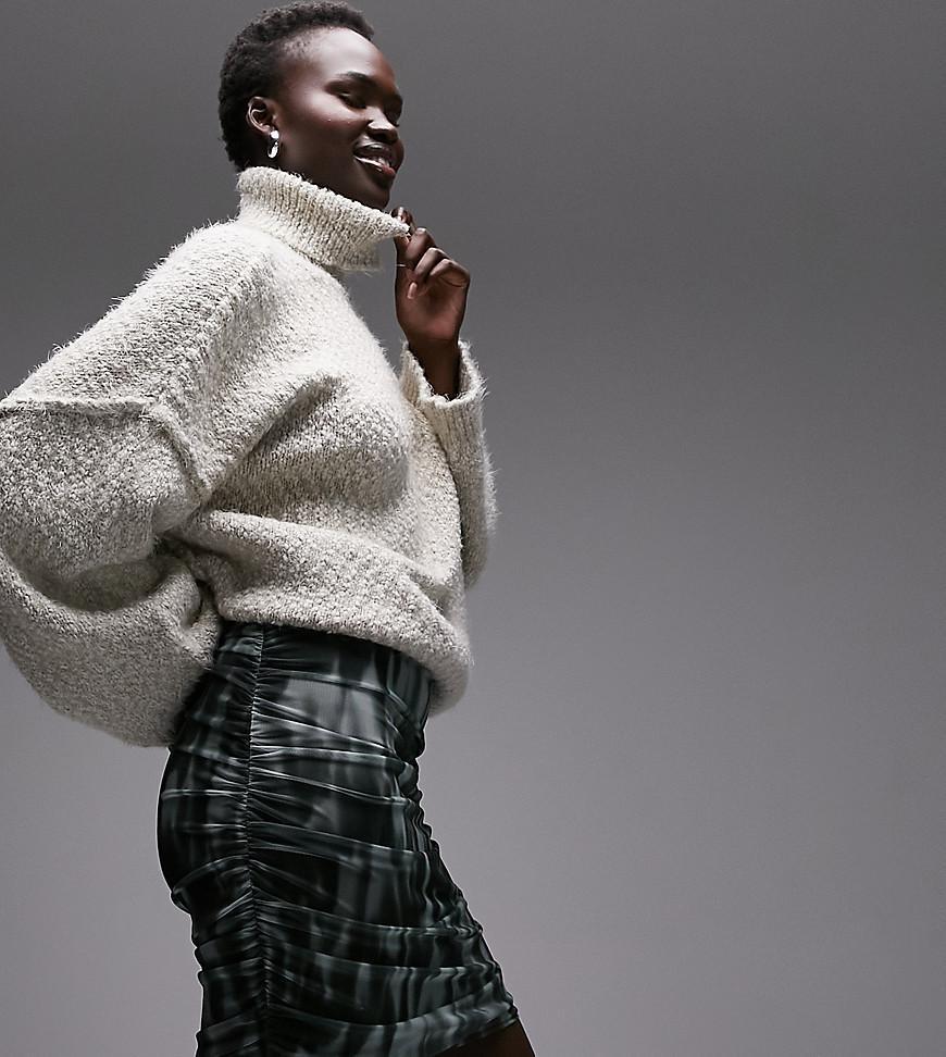 Topshop Tall ruched blurred mini skirt in monochrome  Product Image