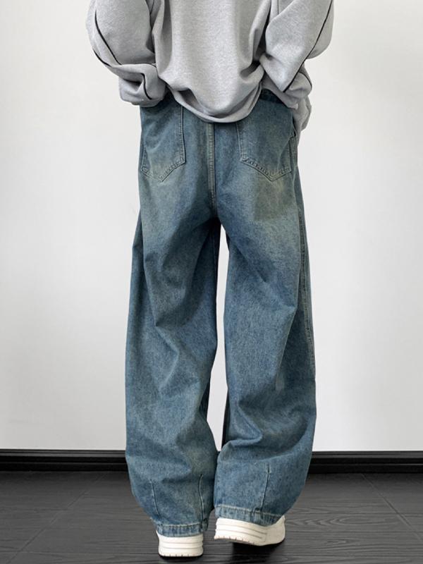Men's Vintage Wash Drawstring Loose Jeans Product Image