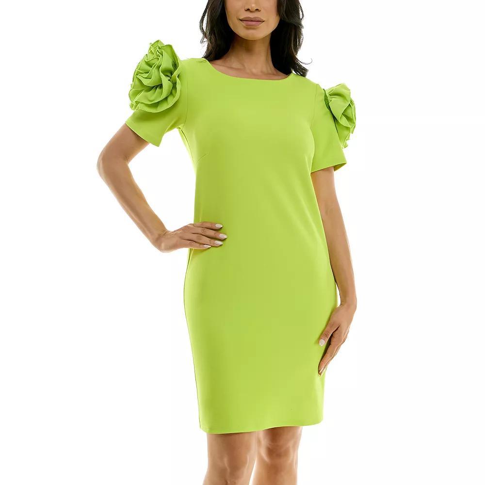 Women's Nina Leonard Shoulder Flower Ruffle Mini Sheath Dress, Size: XL, White Product Image