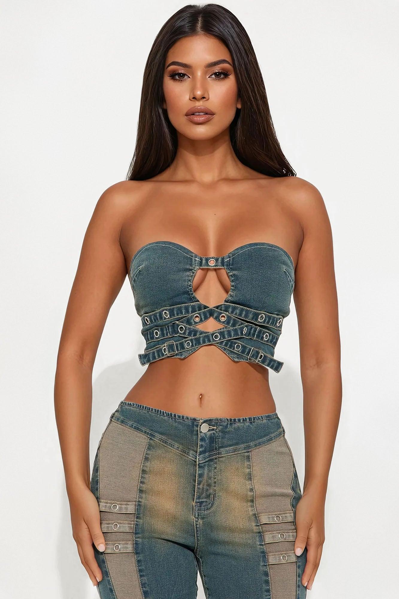 Mabel Denim Flare Pant Set - Vintage Wash Product Image