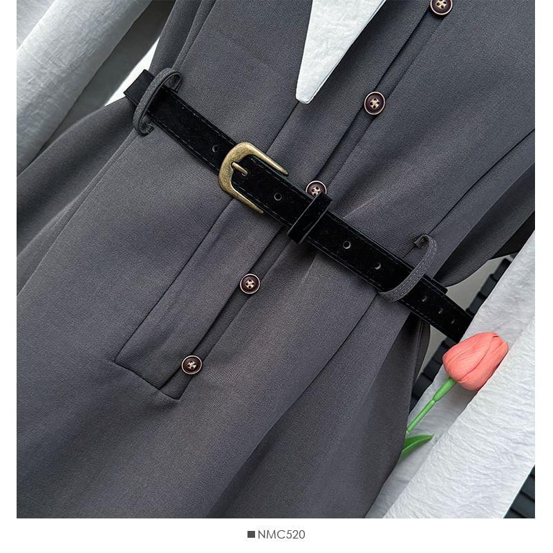 Set: Tie-Neck Loose Blouse + Sleeveless A-Line Dress Product Image