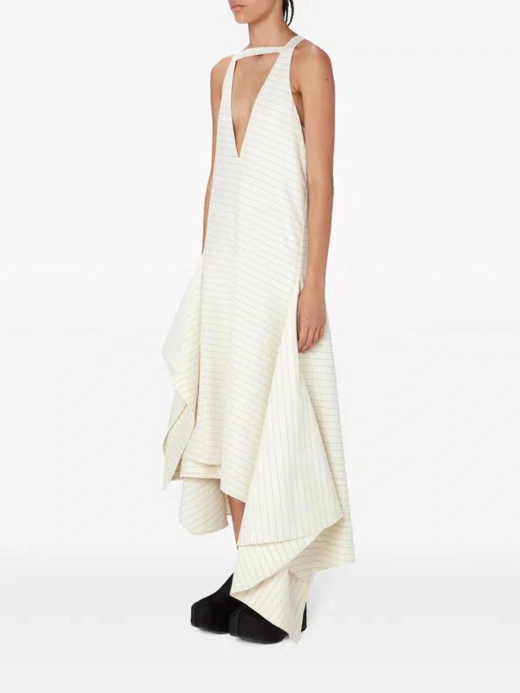 JW ANDERSON Striped Draped Dress In Ivory Product Image