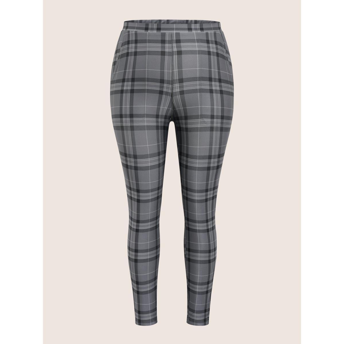 Plus Size Plaid High Rise Slant Pocket Skinny Leggings Women DimGray At the Office High stretch Skinny High Rise Work Leggings BloomChic 22-24/3X Product Image