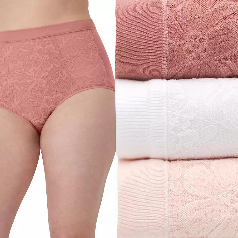 Bali Breathe Cotton Modal 3-Pack Lace High Rise Briefs DFCLB3, Women's, Size: 9, Brown White Brown Product Image