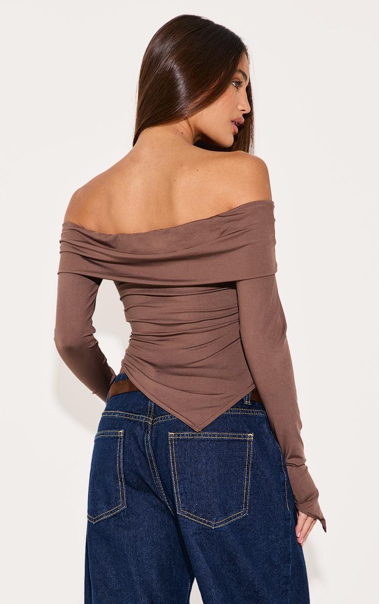 Taupe Slinky Bardot Asymmetric Long Top Product Image