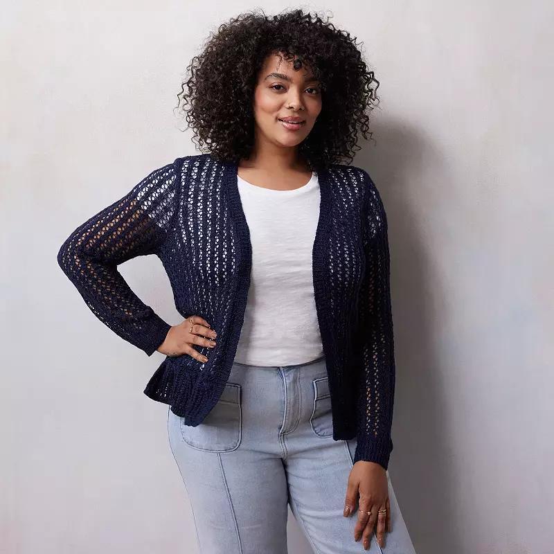 Plus Size LC Lauren Conrad Flounce Cardigan, Women's, Size: 2XL, Fusilli Product Image