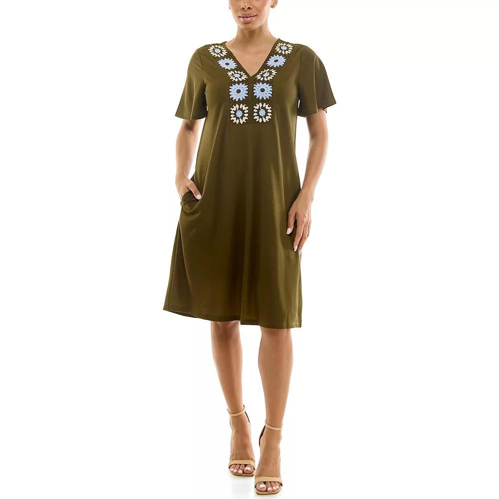Women's Nina Leonard Crochet Trapeze Dress, Size: XL, Green Combo Product Image