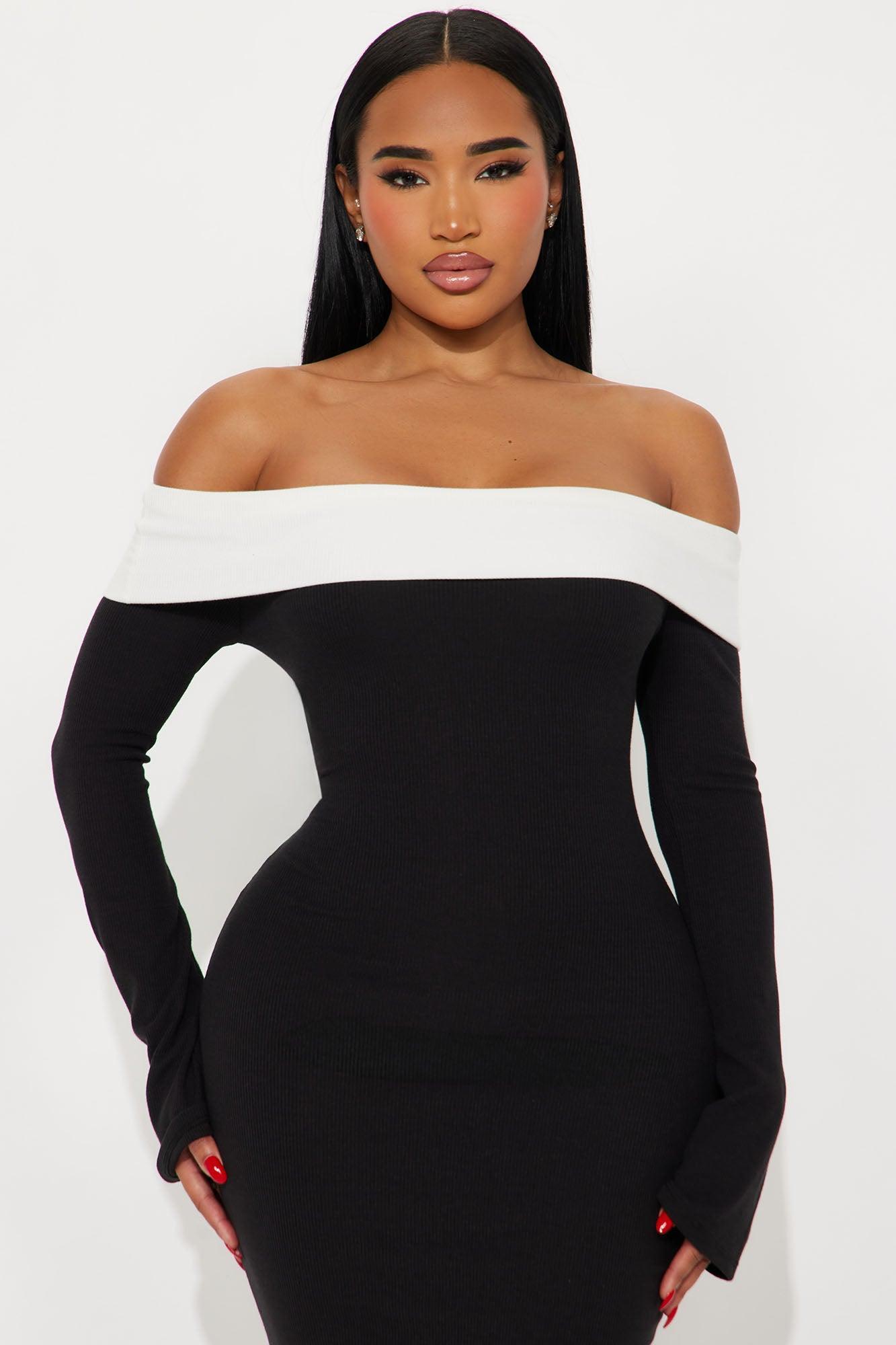 Talea Off Shoulder Maxi Dress - Black/White Product Image