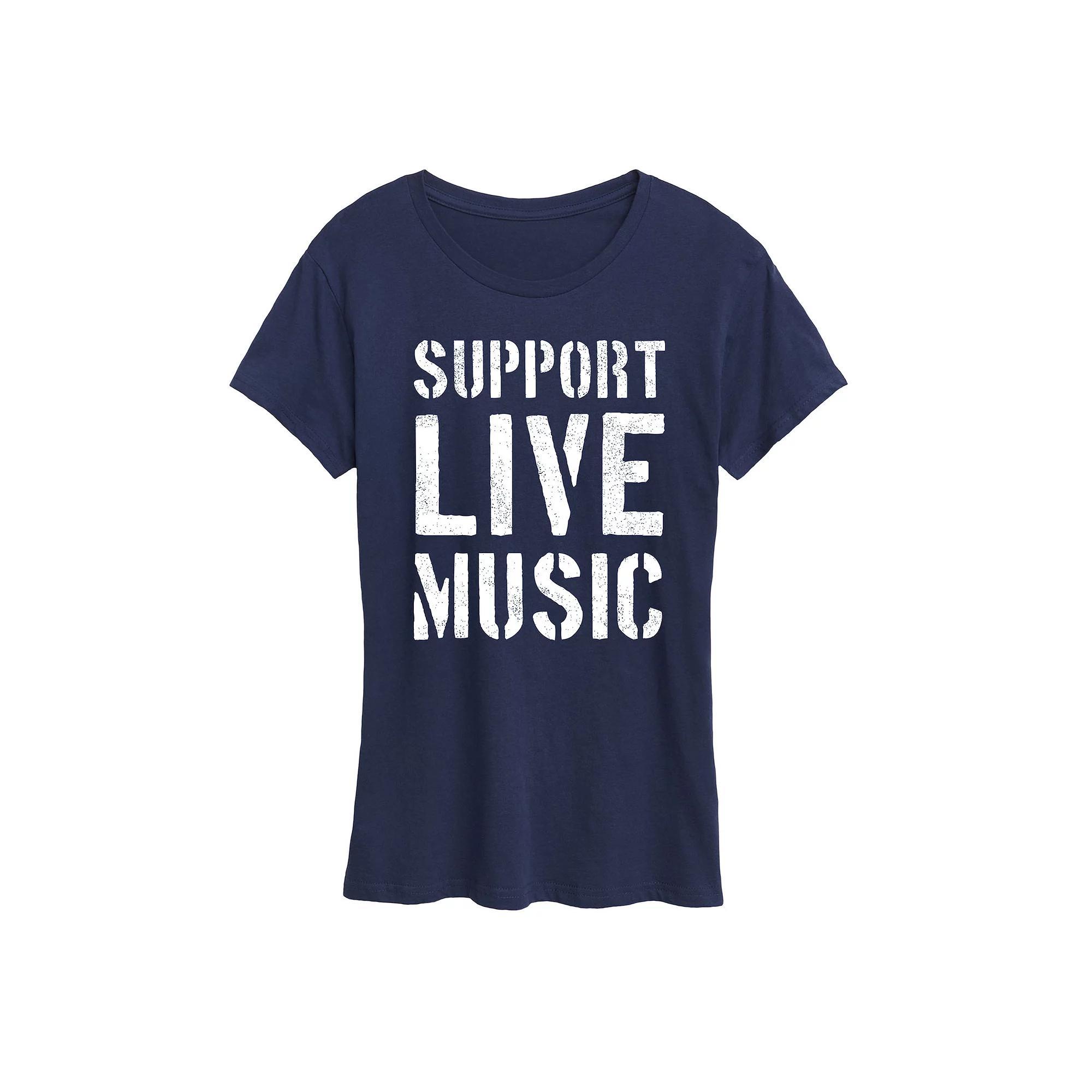 Womens Support Live Music Graphic Tee Grey Blue Product Image