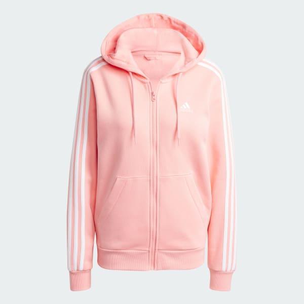 adidas Essentials 3-Stripes Full-Zip Fleece Hoodie Linen Green S Womens Product Image