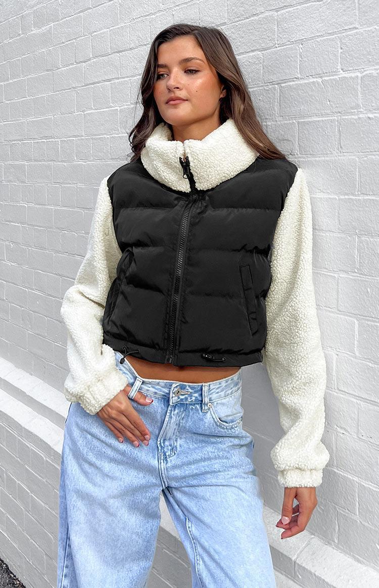 Maelle Black Sherpa Puffer Jacket Product Image