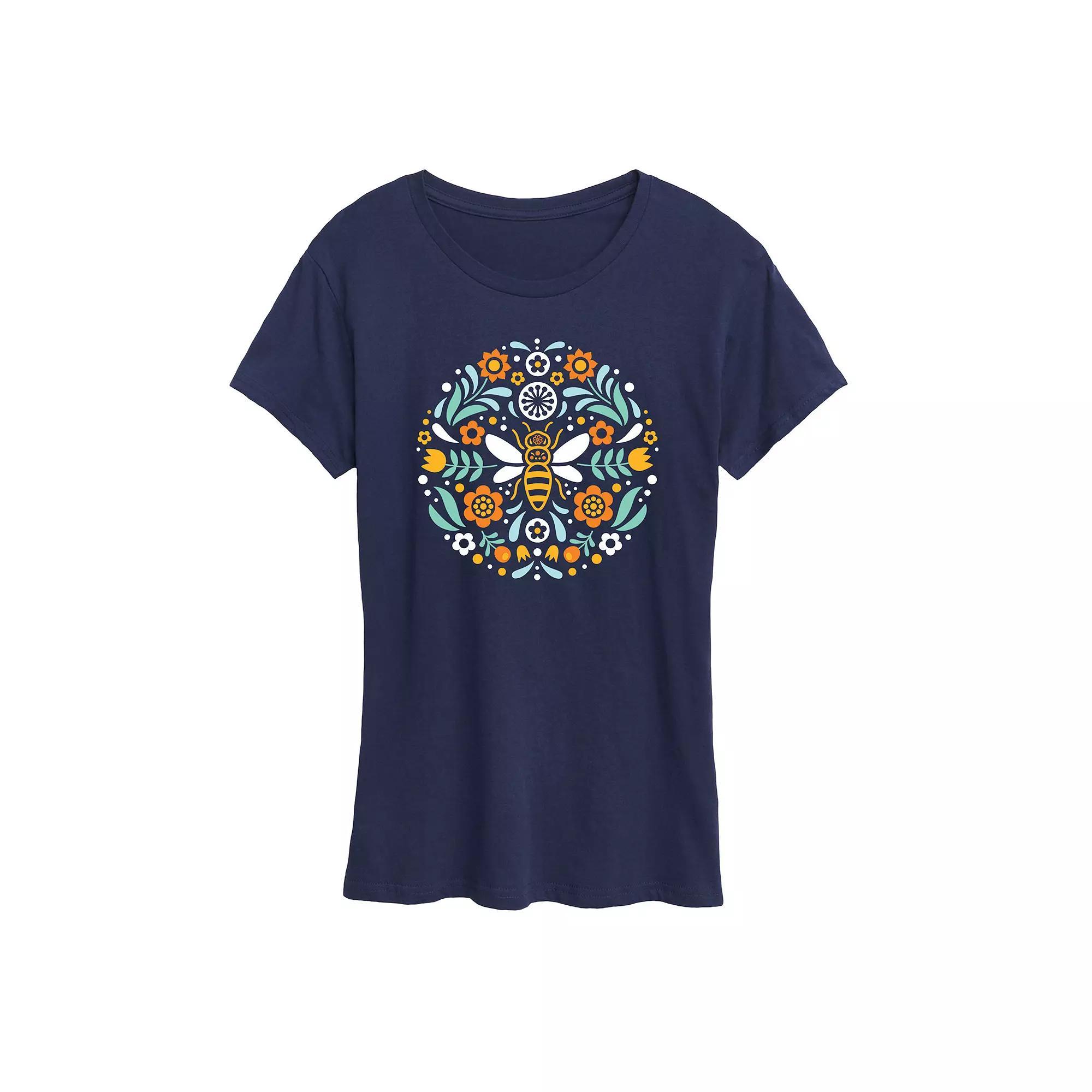Womens Scandinavian Bee Circular Design Graphic Tee Product Image