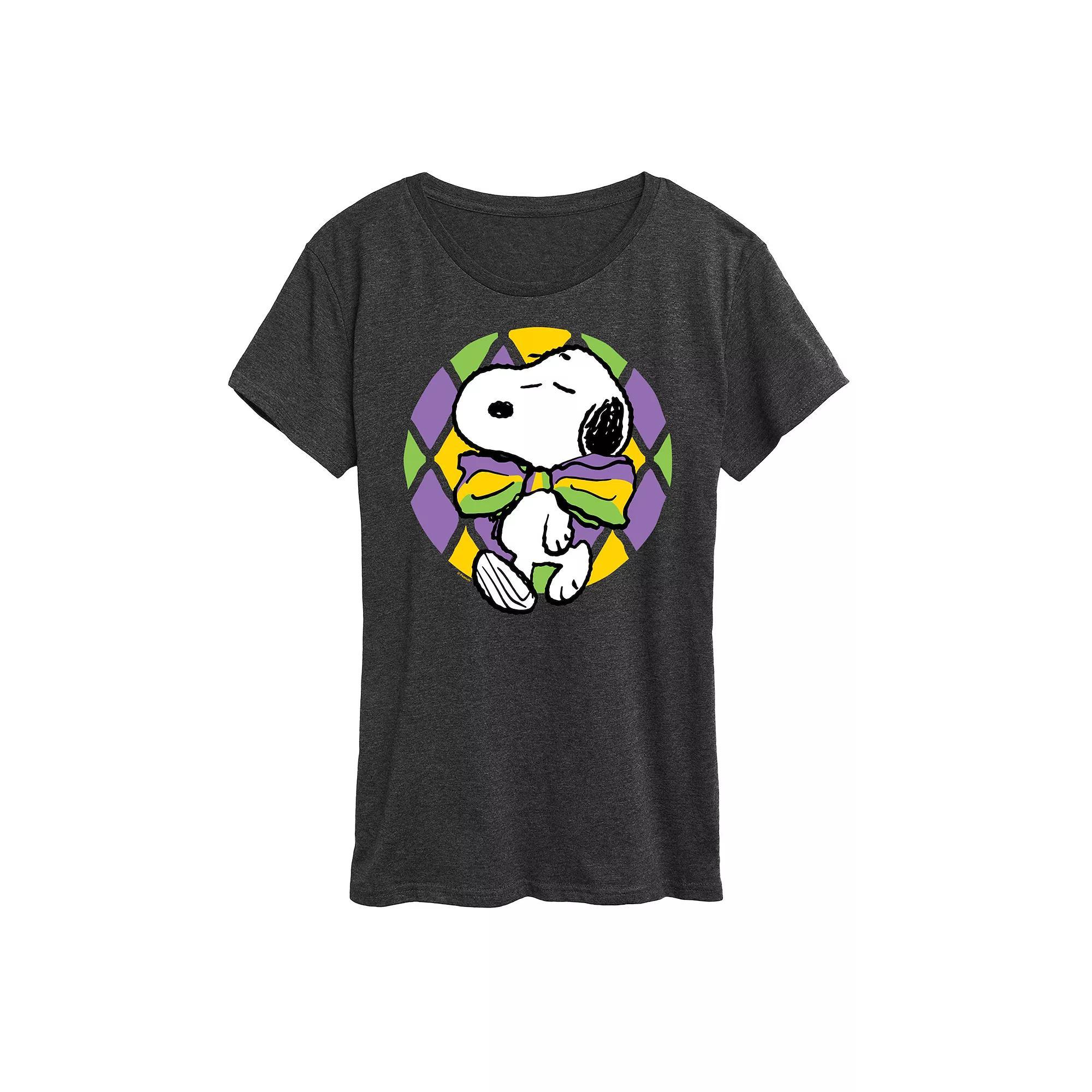Womens Peanuts Snoopy Mardi Gras Party Graphic Tee Heather Grey Product Image