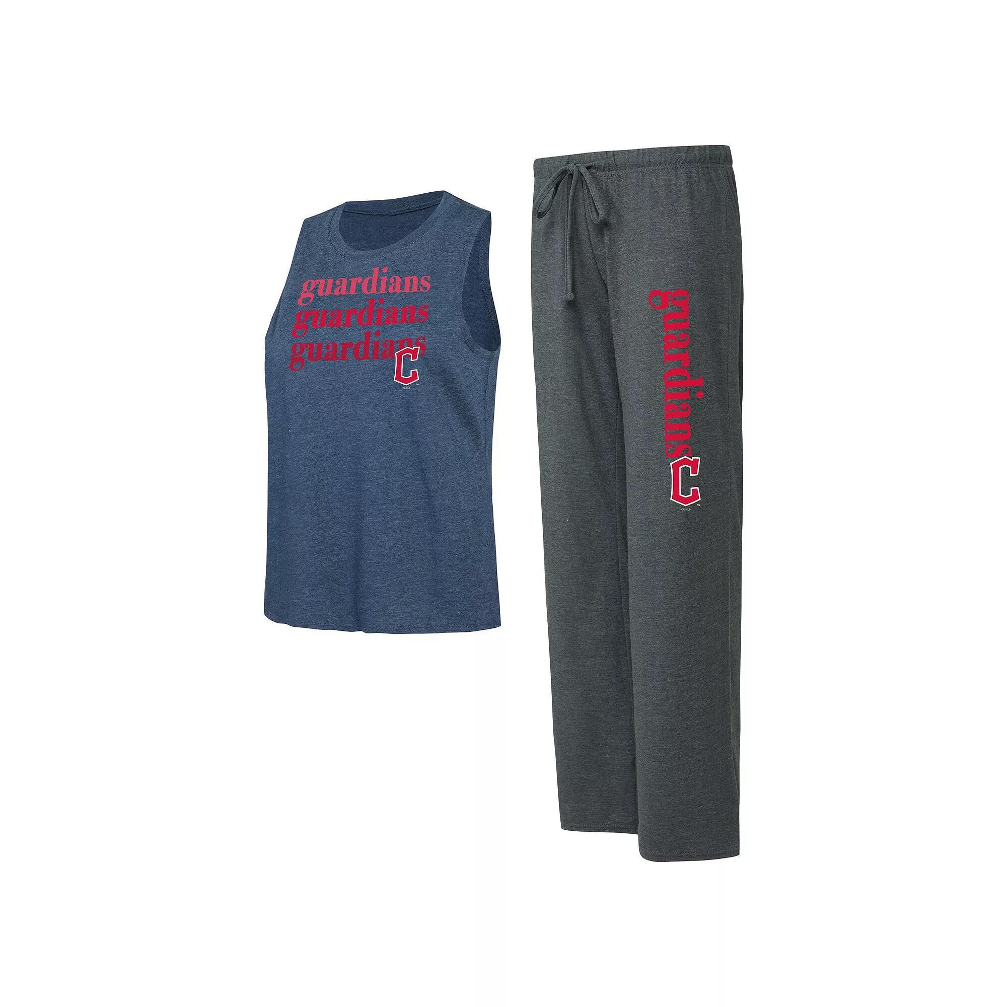 Women's Concepts Sport Charcoal/Navy Cleveland Guardians Meter Muscle Tank Top and Pants Sleep Set, Size: Large, Grd Charco Product Image