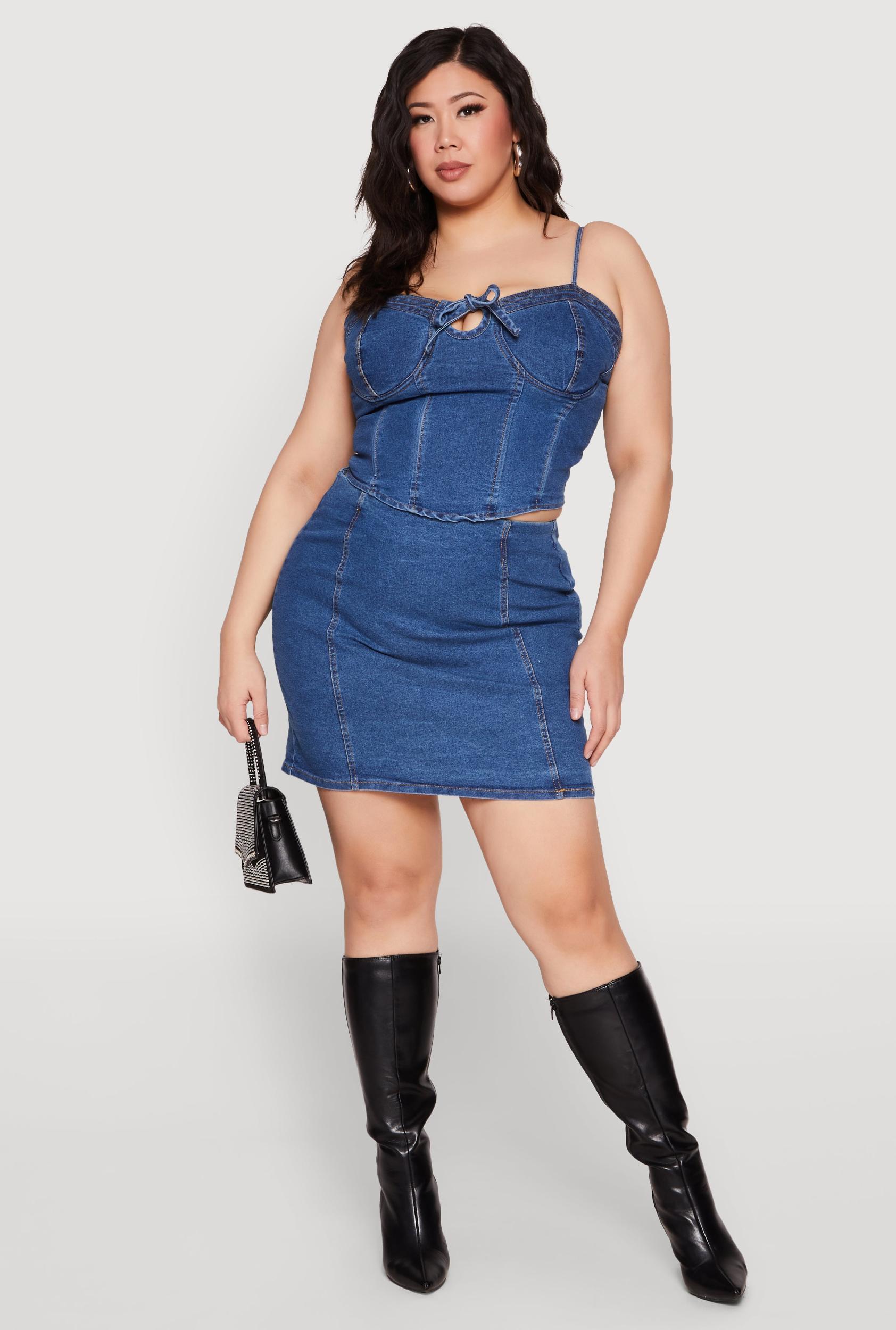 Womens Plus Size Zip Back Denim Mini Skirt Product Image