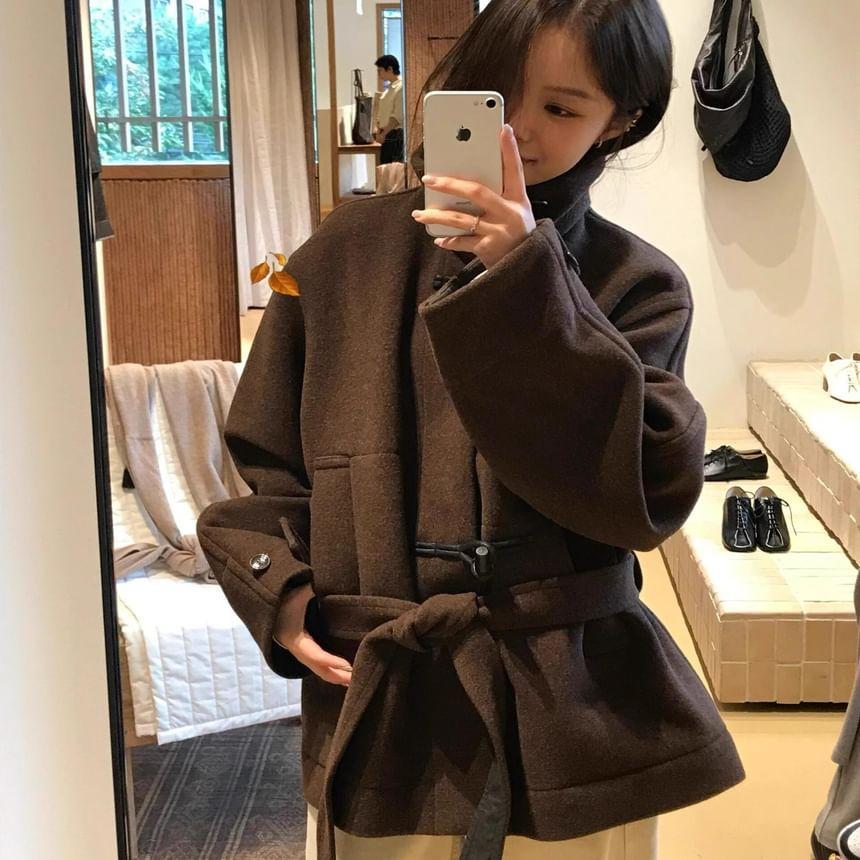 Stand Collar Plain Toggle Coat Product Image