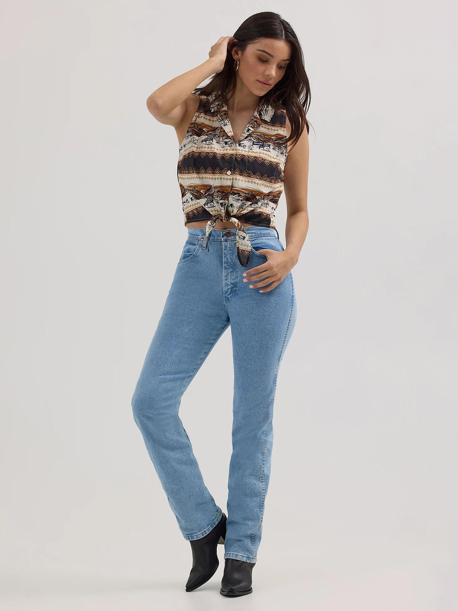 Women's Bold Printed Sleeveless Tie Front Shirt | Women's TOPS | Wrangler® Product Image