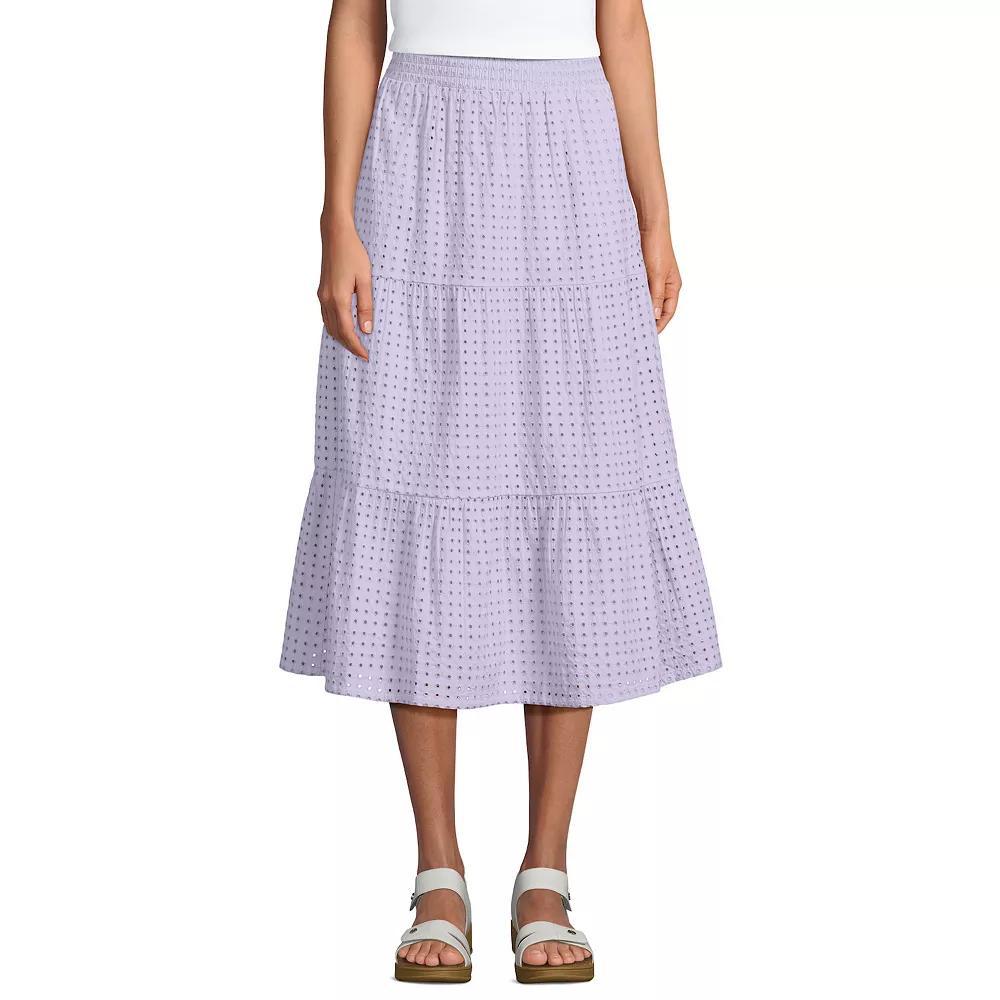 Women's Lands' End Poplin Pull-On Tiered Eyelet Midi Skirt, Size: XS, Purple Frost Product Image
