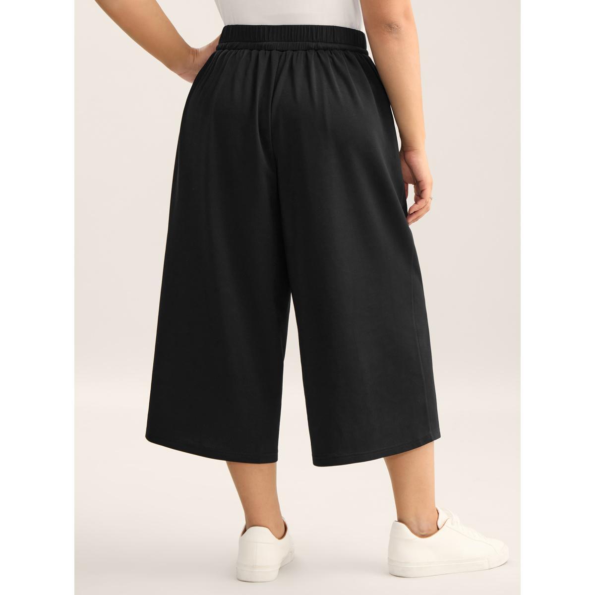 Plus Size Stretchy Drawstring Wide-Leg Pants Women Black Casual Wide Leg Mid Rise Everyday-Casual Pants BloomChic 18-20/2X Product Image