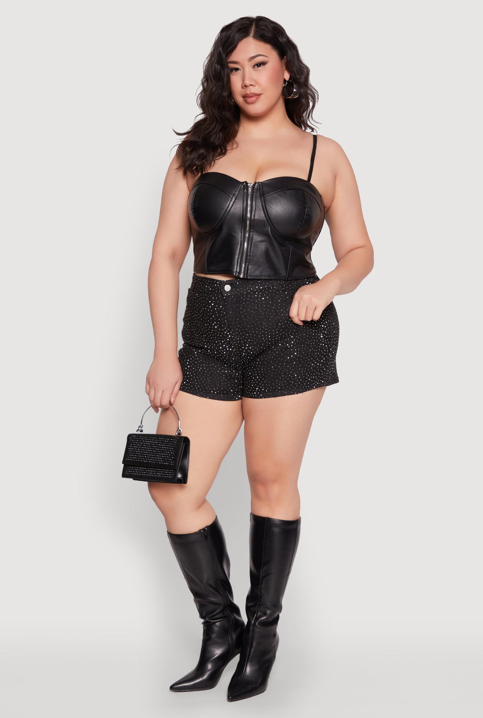 Womens Plus Size Daisy Denim Rhinestone Studded Shorts Product Image
