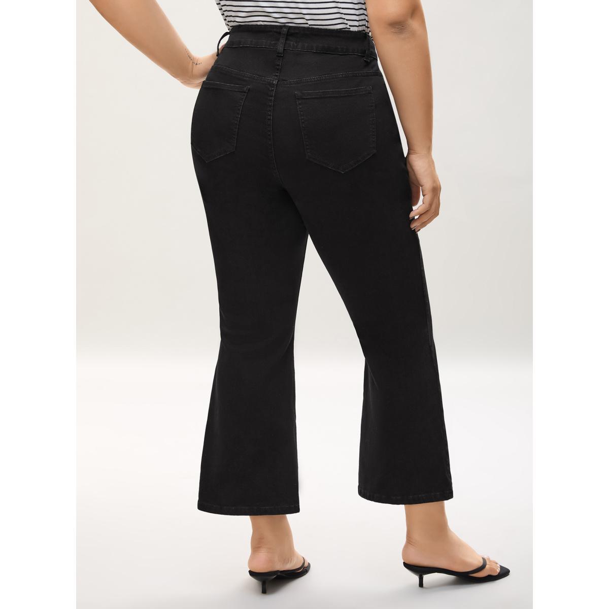 Plus Size Mid-Rise Classic Boot Cut Jeans Women Denimblack Medium stretch Slanted pocket Jeans BloomChic 24/3X Product Image