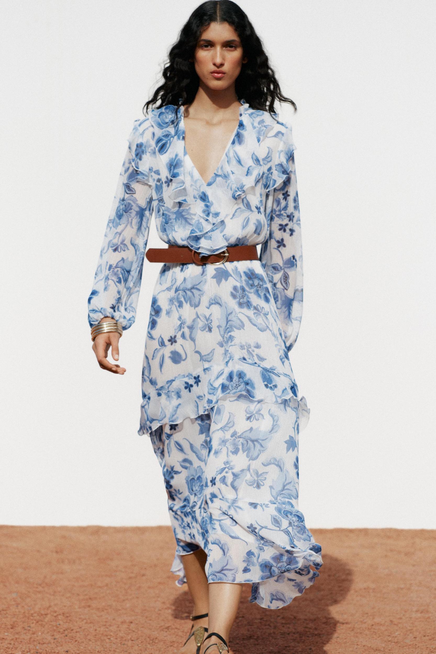 BELTED PRINTED MIDI DRESS Product Image