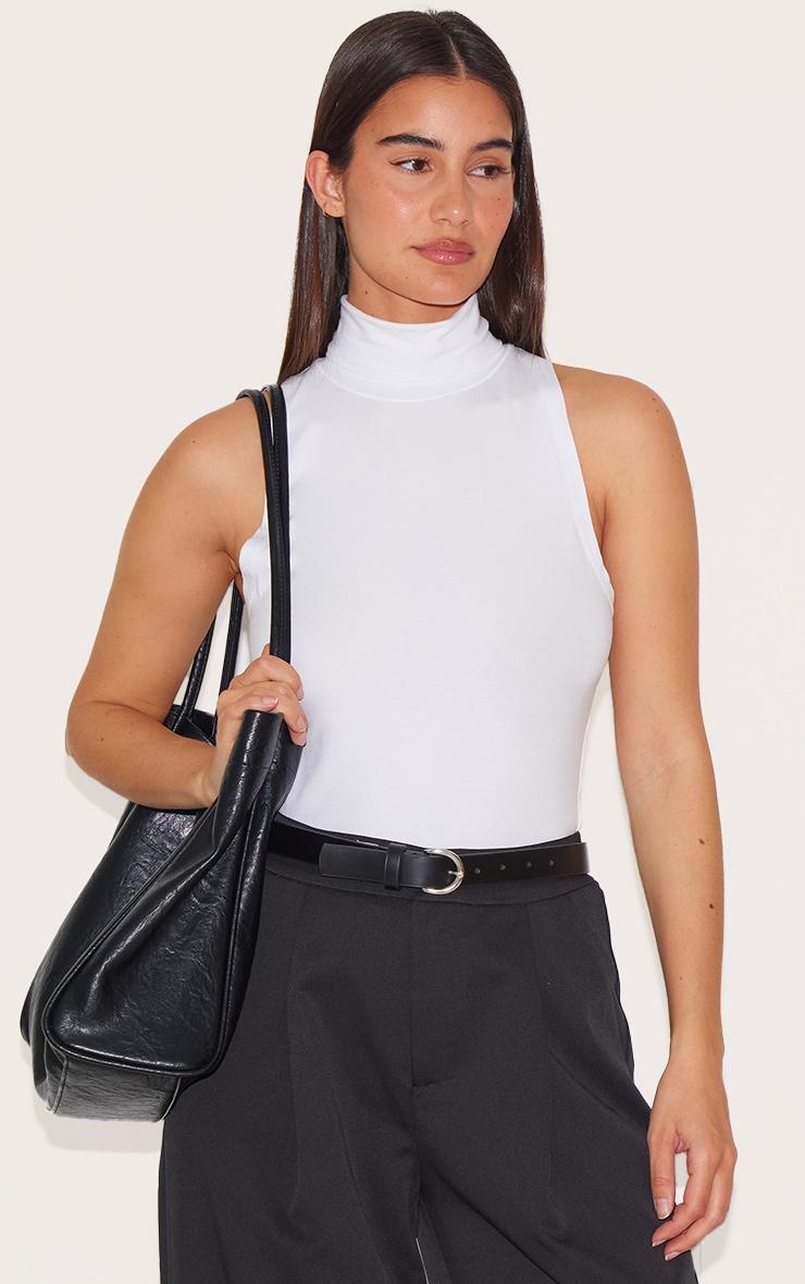 White Modal Cotton High Neck Sleeveless Long Top Product Image