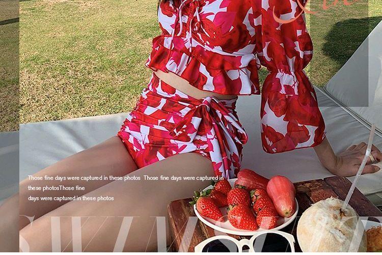 Couple-Matching 3/4-Sleeve Floral Print Tankini Top / Bottom / Swim Trunks/ Set Product Image