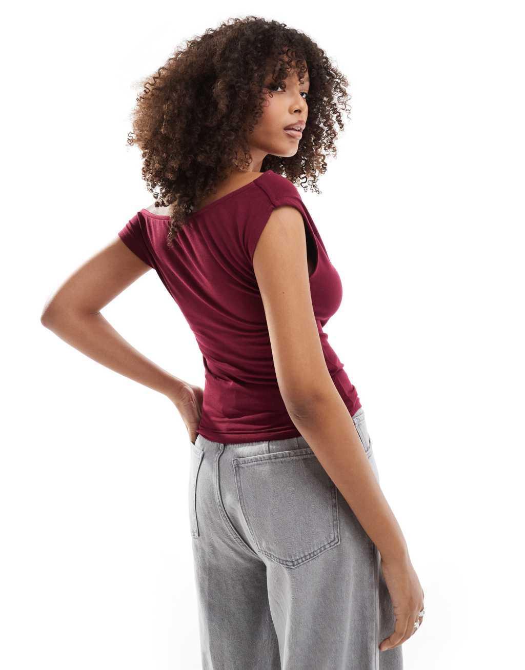 ASOS DESIGN slinky cowl neck top in wine Product Image