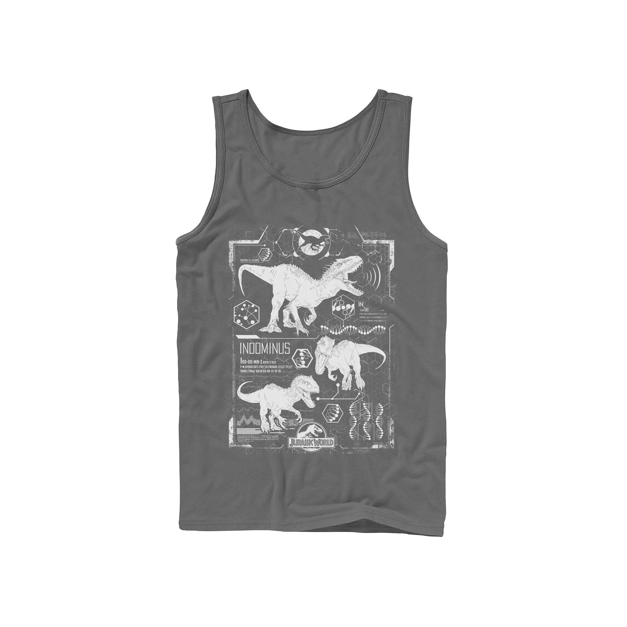 Men's Jurassic World Indominus Rex Green Schematic Tank Top, Size: XL, Black Product Image