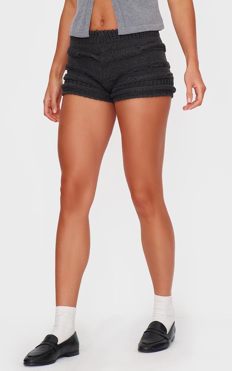 Charcoal Chunky Raised Contrast Knit Mini Shorts Product Image