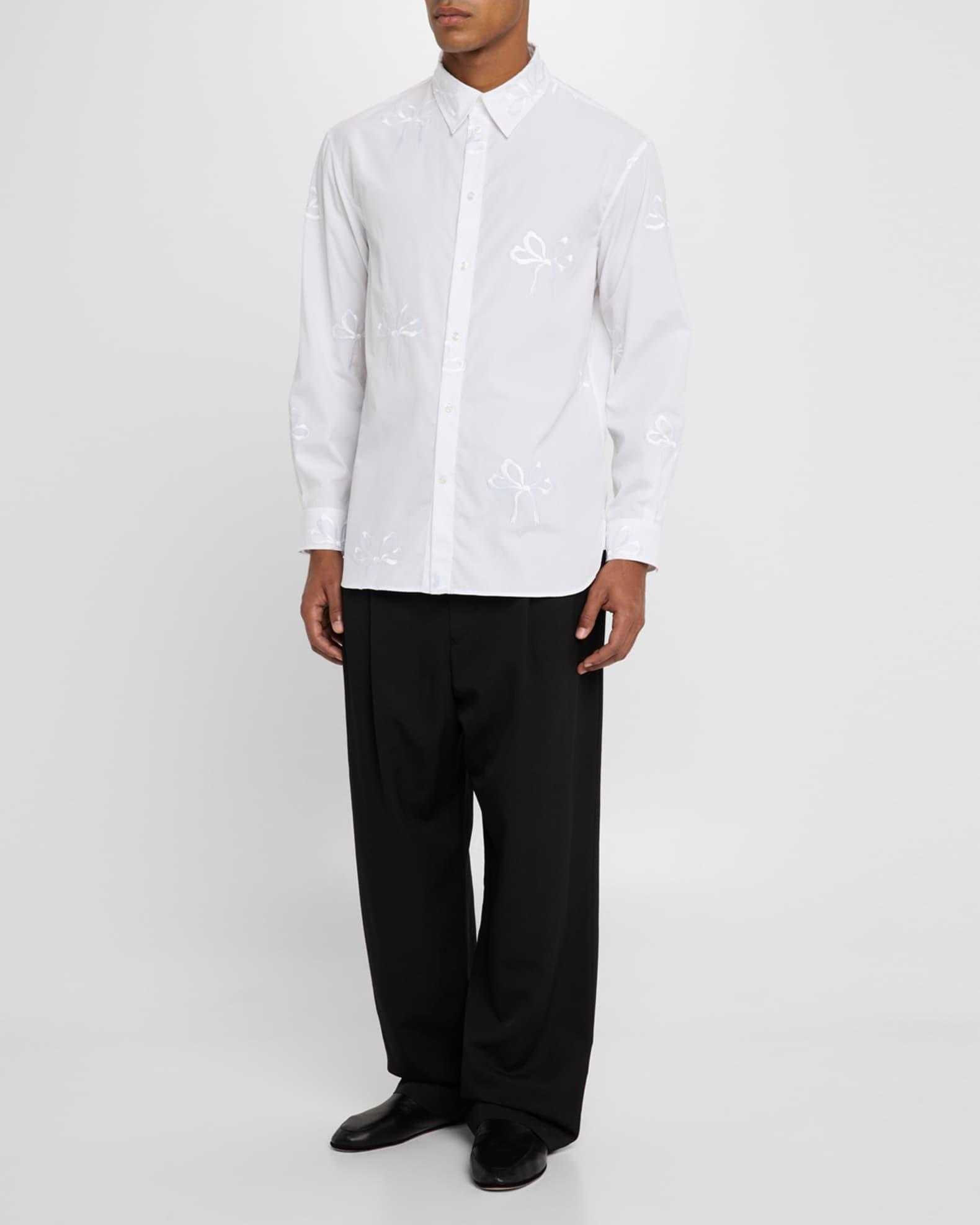 Men's Cotton Embroidered Bow Sport Shirt Product Image