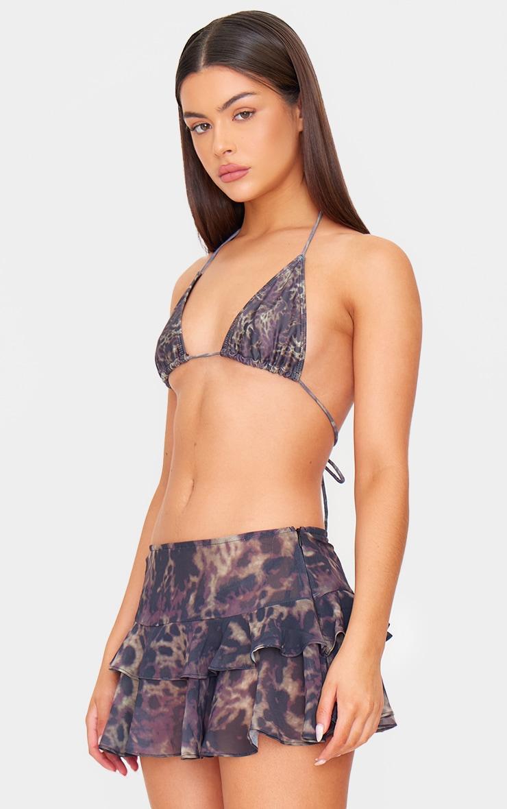 Brown Animal Print Chiffon Ruffle Mini Beach Skirt Product Image