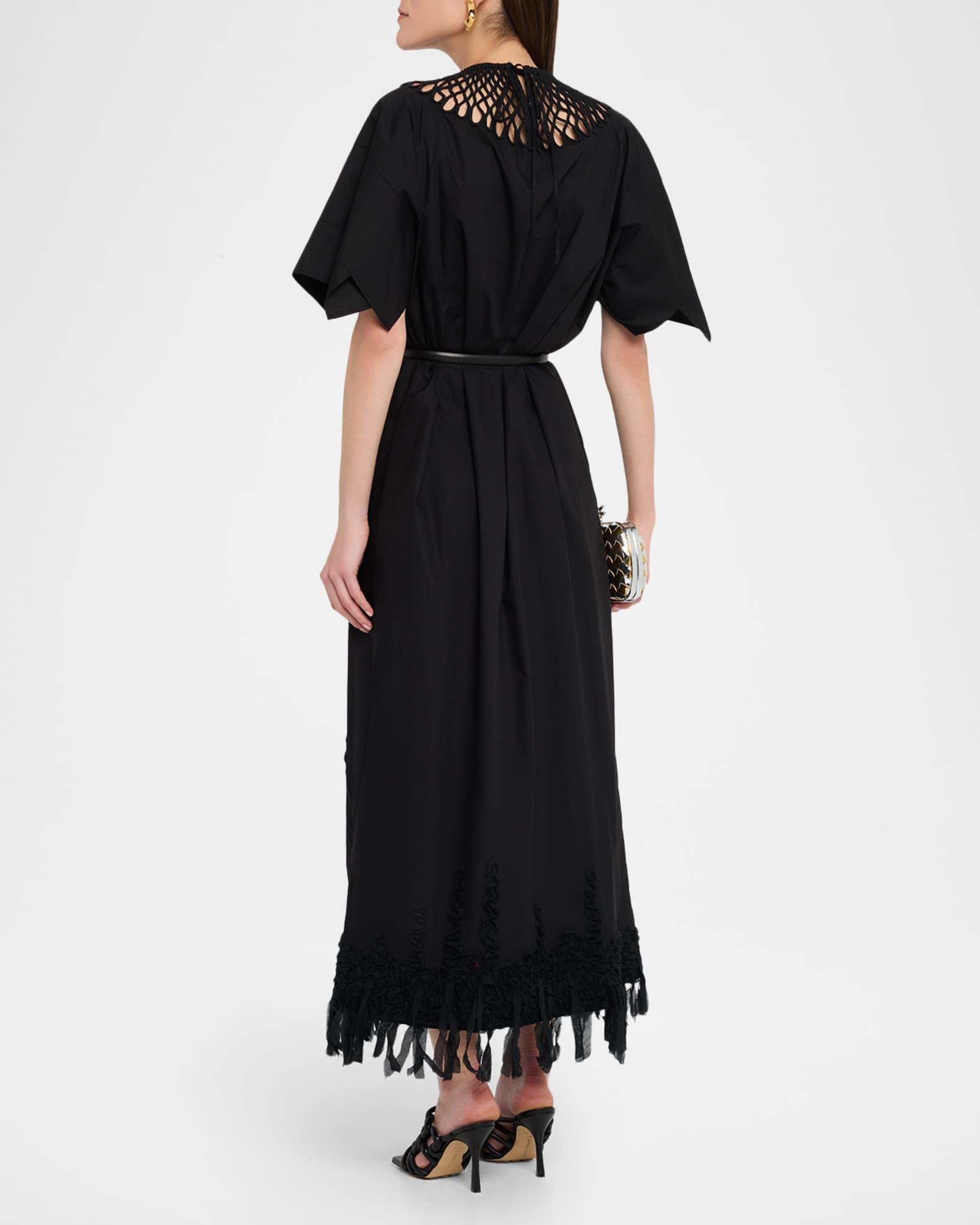 Embroidered Fringe-Hem Cotton Maxi Dress Product Image